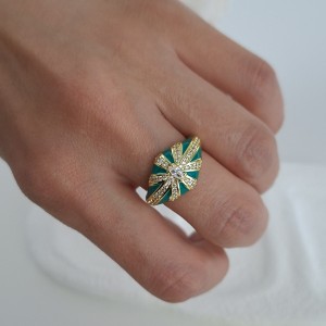 انگشتر مینا کاری سبز نگین زیرکنیوم*