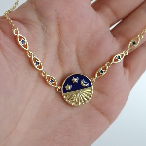 گردنبند میناکاری ماه و ستاره آبی روکش طلا*