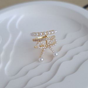 گوشواره ایرکاف پاپیون سه لاین مرواریدی *