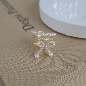 گوشواره ایرکاف پاپیون سه لاین مرواریدی *