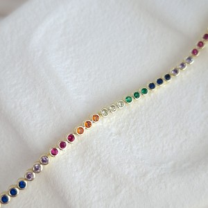 دستبند نگین زیرکنیوم مولتی کالر دایره*