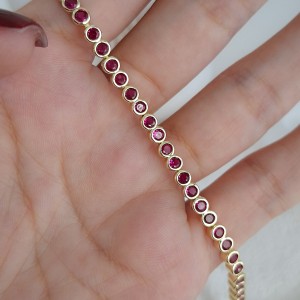 دستبند نگین زیرکنیوم قرمز دایره*