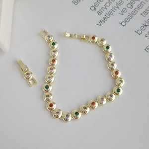 دستبند دایره دایره نگین رنگی طرح طلا *