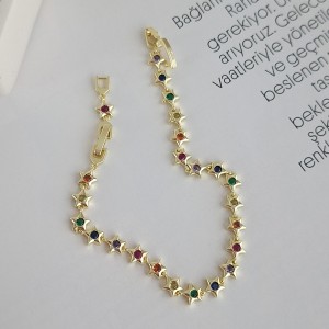 دستبند ستاره های ریز طلایی با نگین مولتی کالر