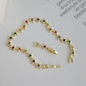 دستبند ستاره های ریز طلایی با نگین مولتی کالر *