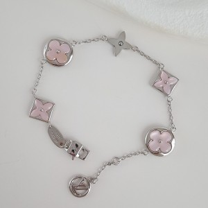 دستبند لویی ویتون صدف صورتی  پایه نقره‌ای (مستر) **