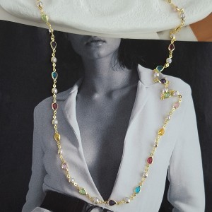 گردنبند نگین اشکی مولتی کالر