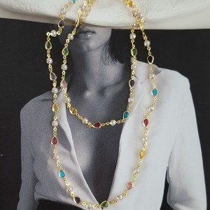 گردنبند رو لباسی نگین اشکی مولتی کالر