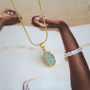 گردنبند استیل با پلاک سنگ طبیعی