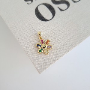 آویز گردنبند گل خندان با نگین رنگی