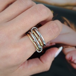 انگشتر اسپینلی 4 حلقه طلایی_نقره ای*