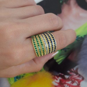 انگشتر فول نگین سبز سرمه‌ای پهن (ساخت کره)