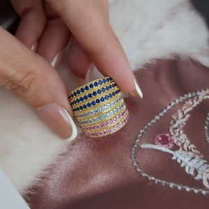 انگشتر فول نگین سبز سرمه‌ای پهن (ساخت کره)*
