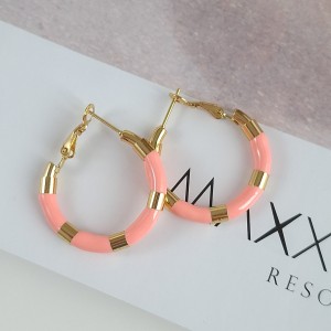 گوشواره حلقه ای گلبهی طلایی استیل