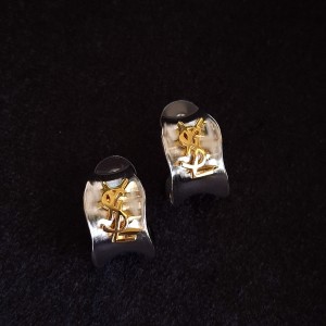 گوشواره نقره‌ای لوگو YSL طلایی مستر