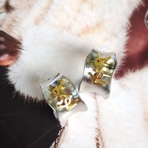 گوشواره نقره‌ای لوگو YSL طلایی مستر