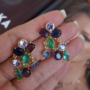 گوشواره سواروسکی میکس کات سبز, بنفش,آبی*