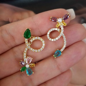 گوشواره سنجاقک و گل مولتی کالر سواروسکی*