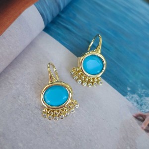 گوشواره بیضی آویز نگین دایره