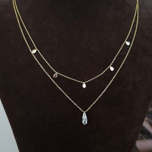 گردنبند دو ردیفه آویز اشک طلایی و کریستالی