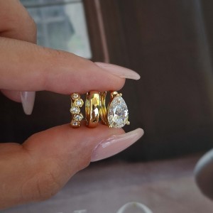 گوشواره دایره طلایی نگین دار ژوپینگ*