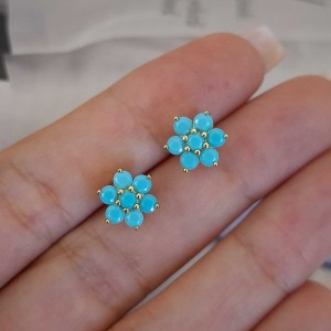 گوشواره گل شش پر فیروزه‌ای ژوپینگ *
