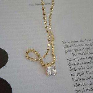 گردنبند زنجیر توپی نگین مربعی