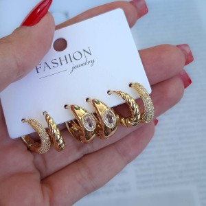 گوشواره پک شش عددی حلقه ای تپل نگین بیضی *