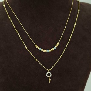 گردنبند دو ردیفه زنجیر گوی و آویز کلید طرح طلا