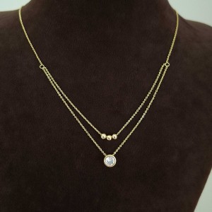 گردنبند دو ردیفه گوی و نگین دایره طرح طلا (طلایی) *