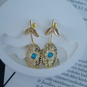گوشواره برگ و گل نگین فیروزه