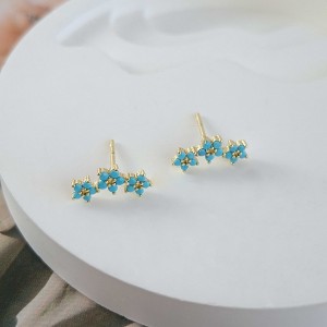 گوشواره سه گل آبی فیروزه‌ای*