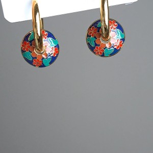 گوشواره حلقه ای استیل گل آبی قرمز