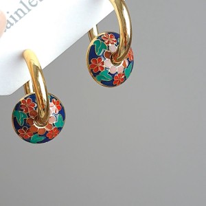 گوشواره حلقه ای استیل گل آبی قرمز