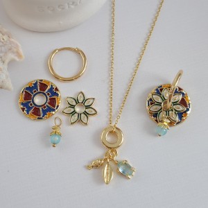 گوشواره واشری رنگی با آویز سنگ آبی