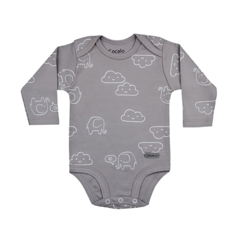 بادی آستین بلند نوزاد کوکالو مدل فیل و ابر