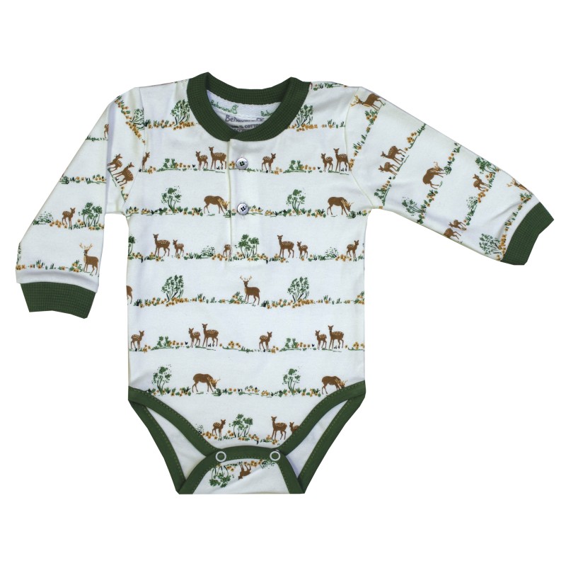 بادی آستین بلند نوزادی پسرانه به آوران مدل گوزن