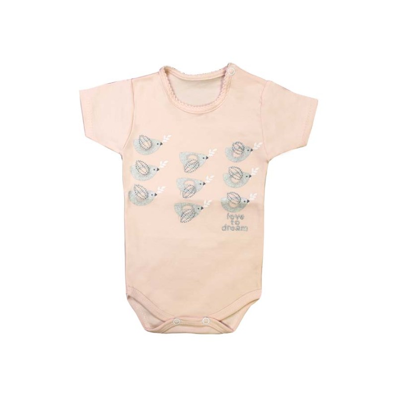 بادی آستین کوتاه نوزادی دخترانه به آوران مدل پرنده