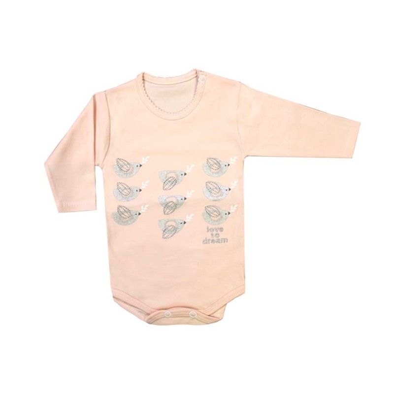 بادی آستین بلند نوزادی دخترانه به آوران مدل پرنده