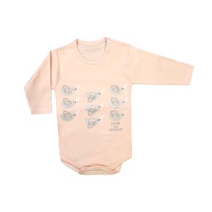 بادی آستین بلند نوزادی دخترانه به آوران مدل پرنده