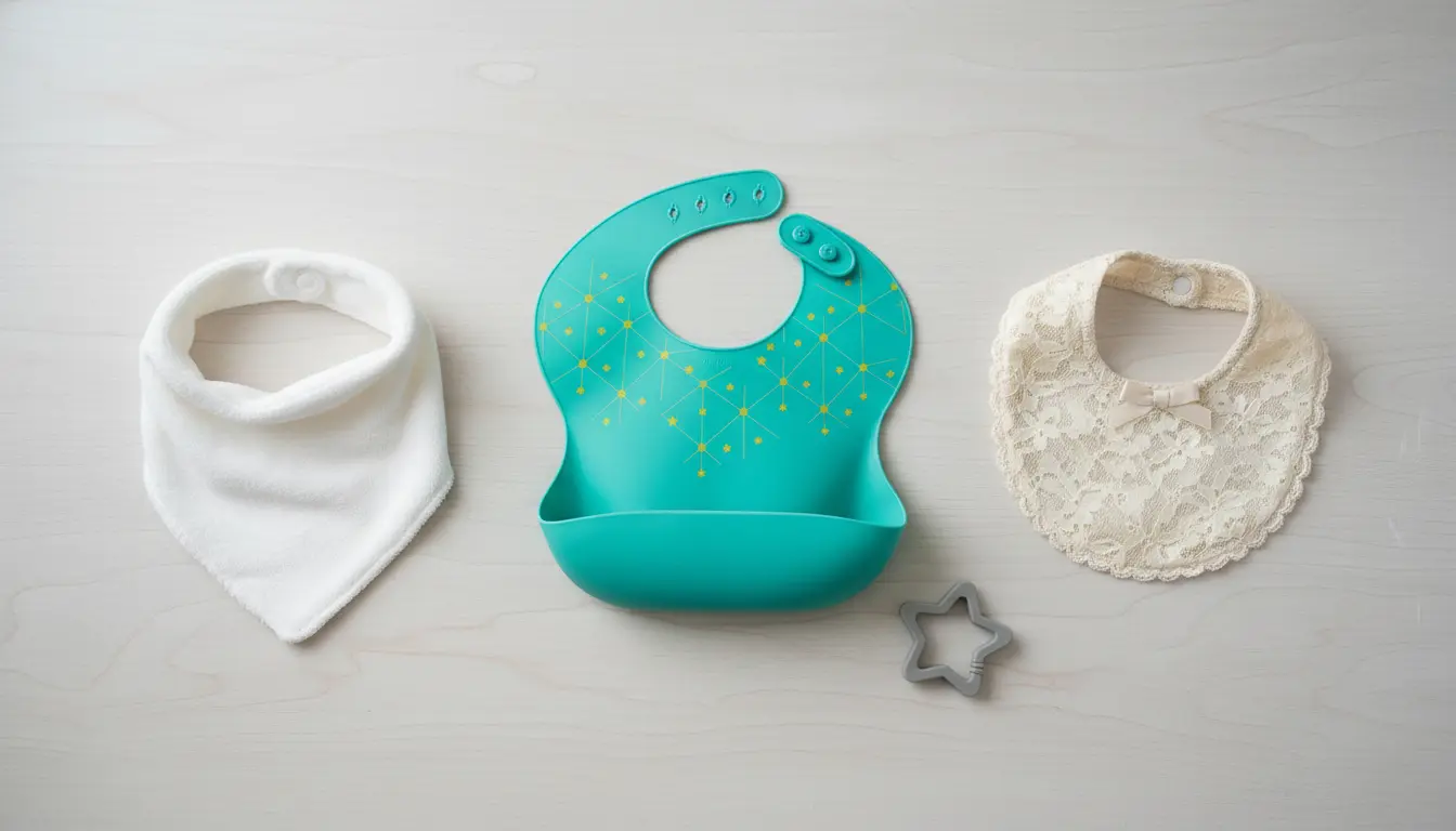 مجموعه ای از انواع پیشبند نوزاد شامل پارچه ای و سیلیکونی