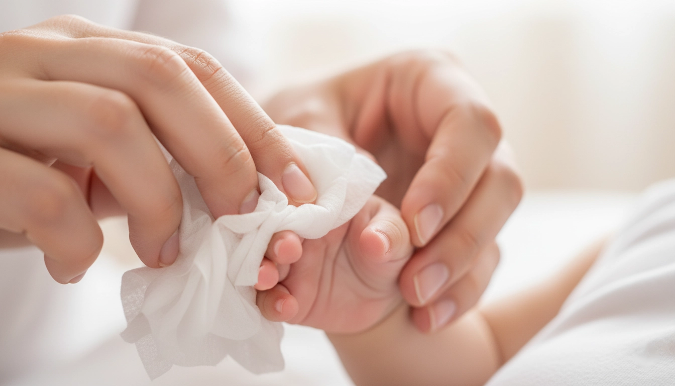 استفاده ملایم از دستمال مرطوب نوزاد فاقد الکل برای تمیز کردن پوست کودک