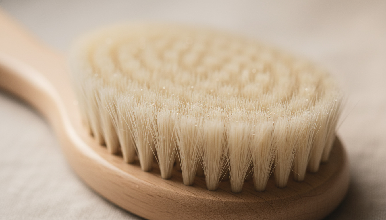 نمای نزدیک از موهای طبیعی و نرم برس نوزادی مناسب پوست سر حساس