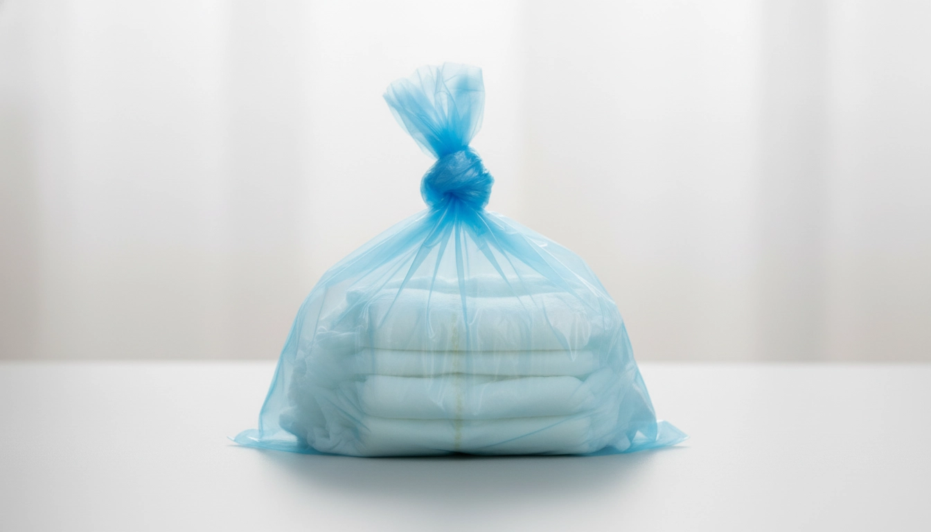 کیسه پوشک نوزاد گره خورده و آماده دور انداختن، بدون بو و نشت