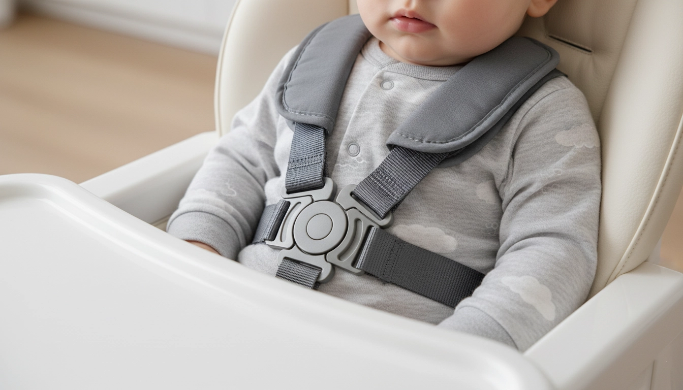 کمربند ایمنی ۵ نقطه‌ای صندلی غذاخوری کودک برای جلوگیری از سقوط