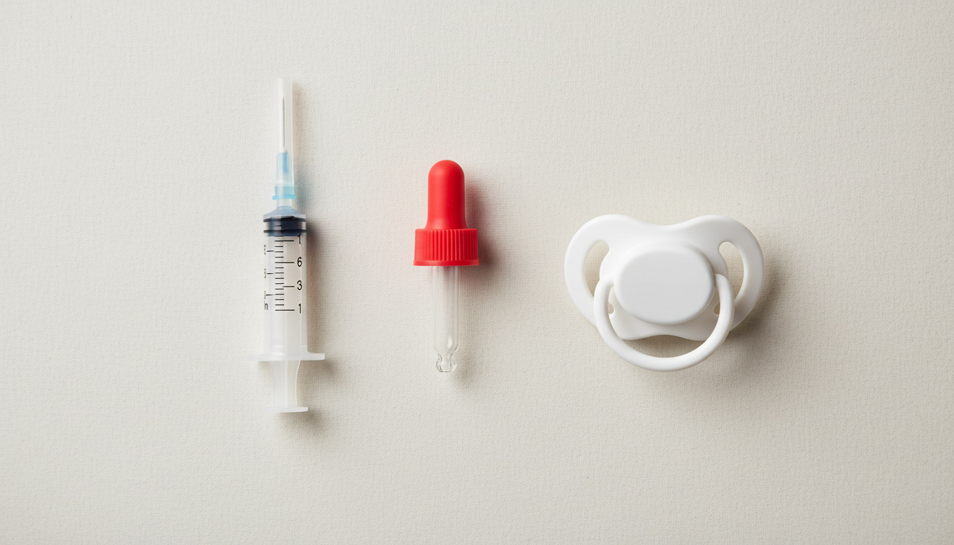 انواع داروخوری نوزاد شامل سرنگ دارو، قطره چکان و پستانک دارویی