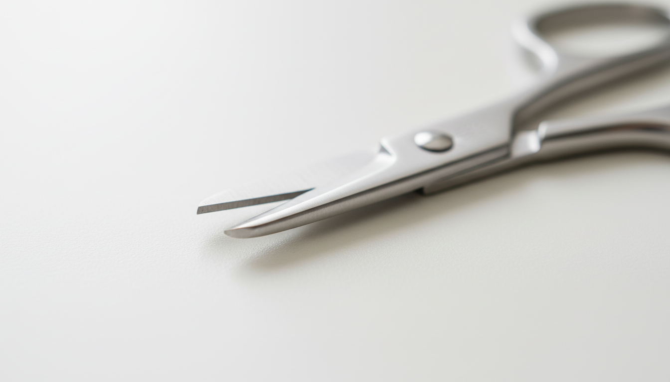 نمای نزدیک از نوک گرد قیچی نوزاد برای کوتاه کردن ایمن ناخن