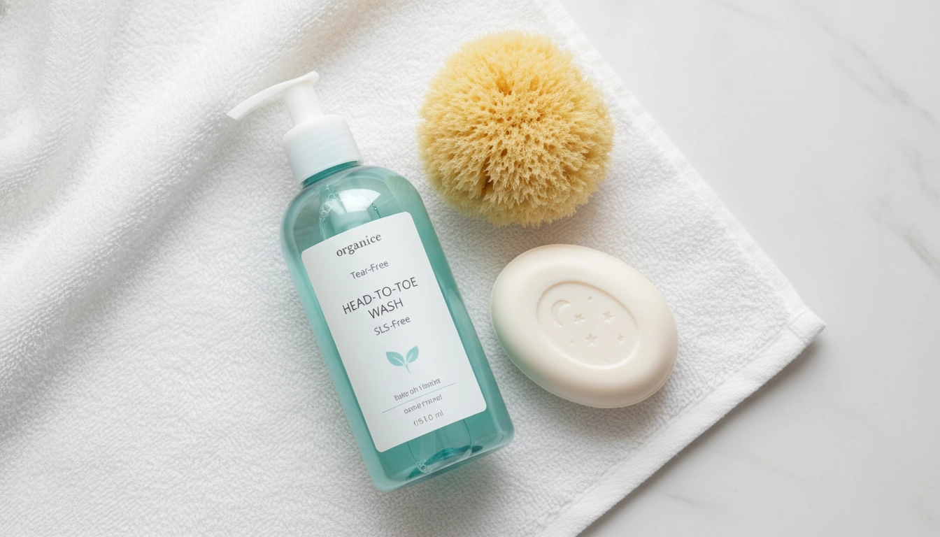 مجموعه شامپو سر و بدن نوزاد فاقد سولفات و صابون بچه کرمی و ملایم