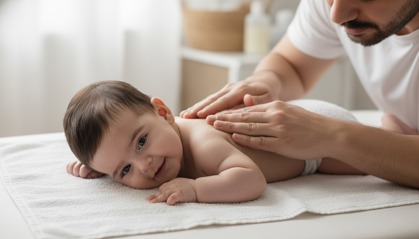 ماساژ آرامش‌بخش نوزاد با روغن بچه برای تقویت پیوند عاطفی