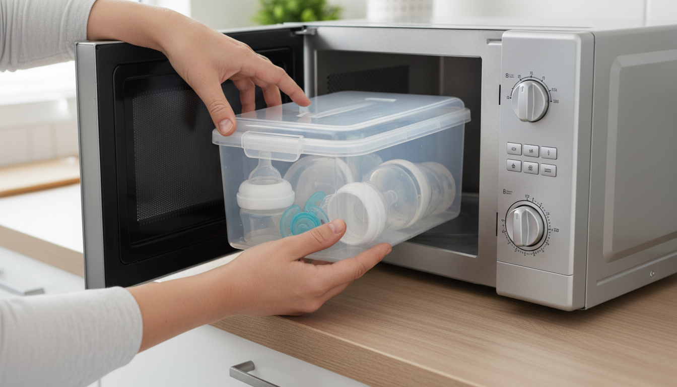 قرار دادن استریل کننده مایکروویو نوزاد داخل دستگاه مایکروویو برای استفاده آسان